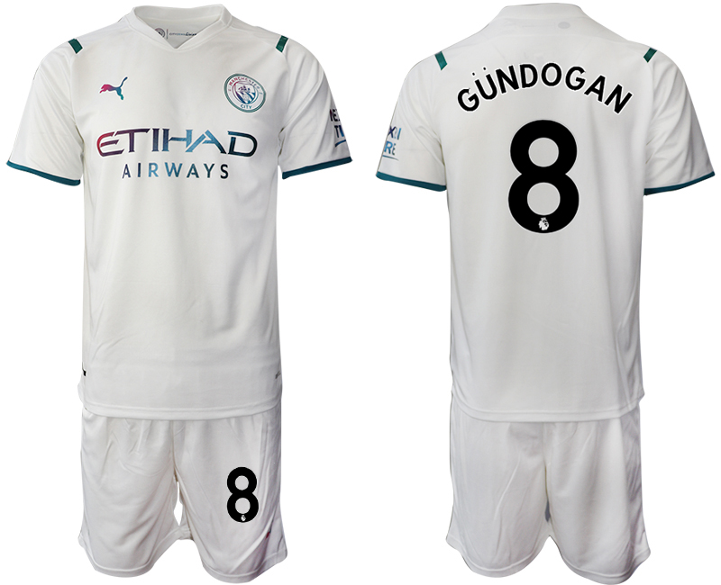 Men 2021-2022 Club Manchester City away White #8 Soccer Jersey